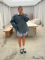 Gray Lapel Buttoned Elegant Loose Long Sleeves New Fashionable Stylish Coat image 5