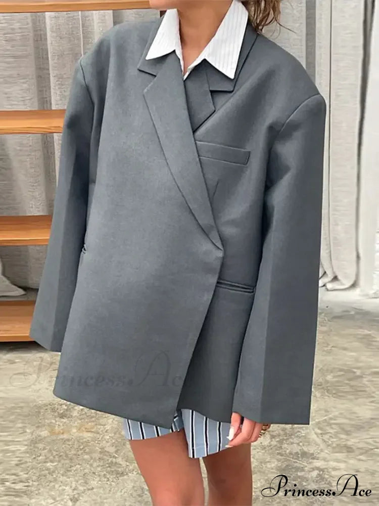 Gray Lapel Buttoned Elegant Loose Long Sleeves New Fashionable Stylish Coat image 6