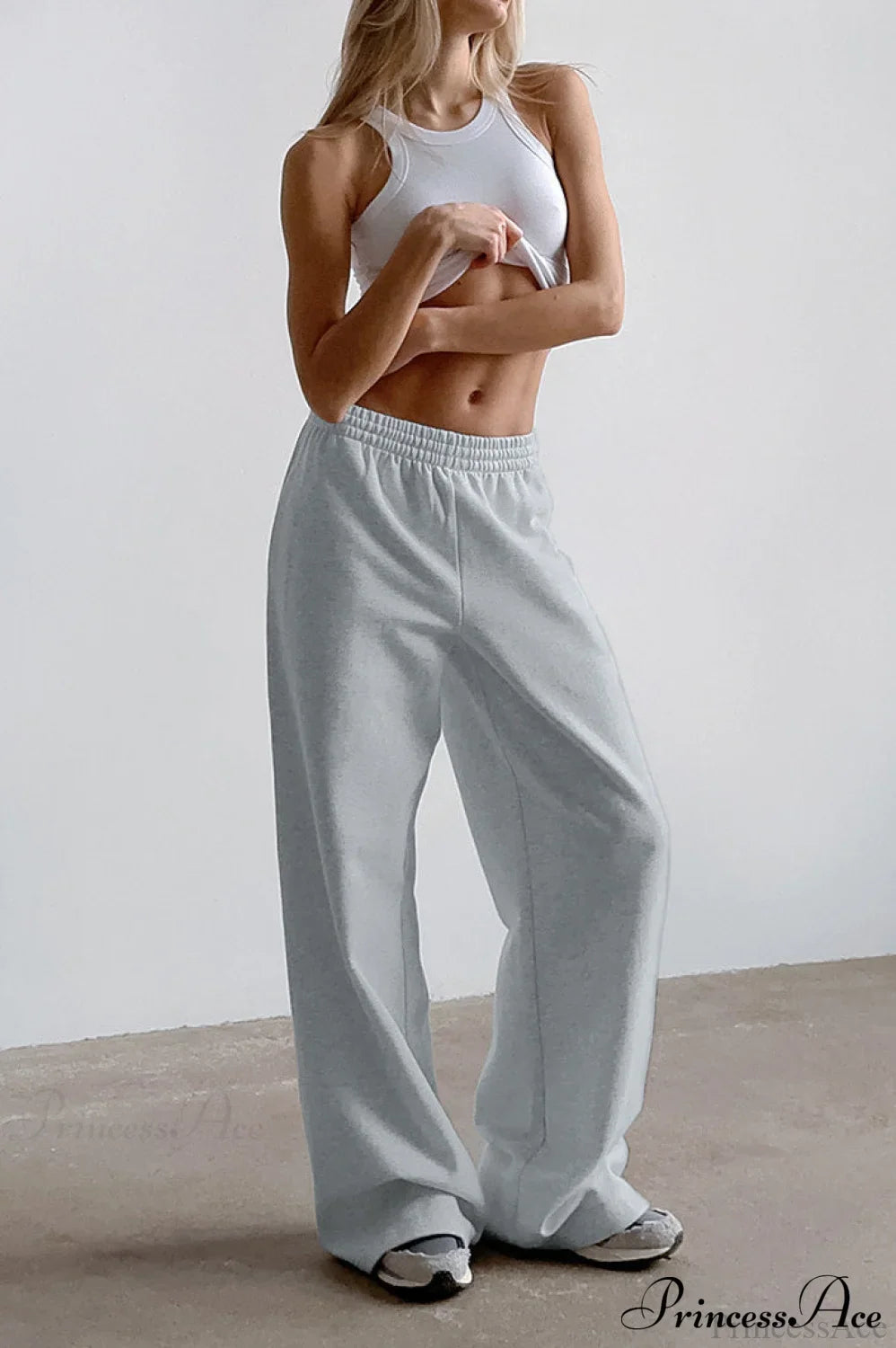 Gray Loose Wide Leg Low Waist Sweat Pants image 6