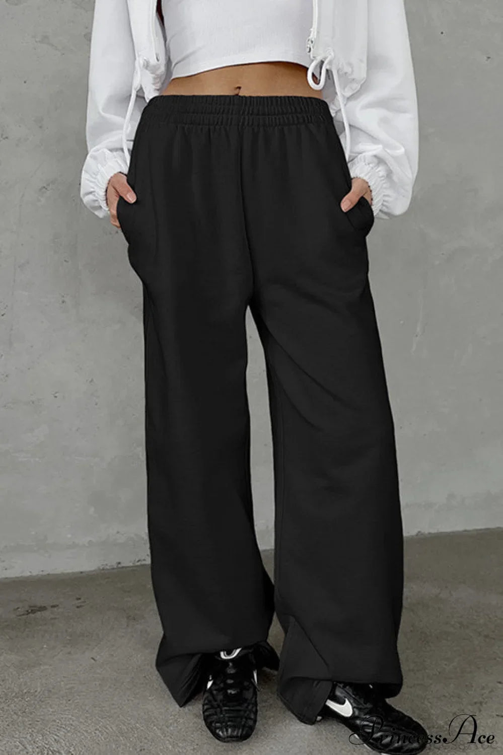 Gray Loose Wide Leg Low Waist Sweat Pants image 1