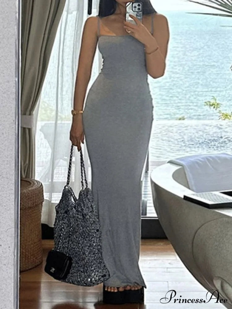 Gray Pointelle Graceful Knit Maxi Dress image 1