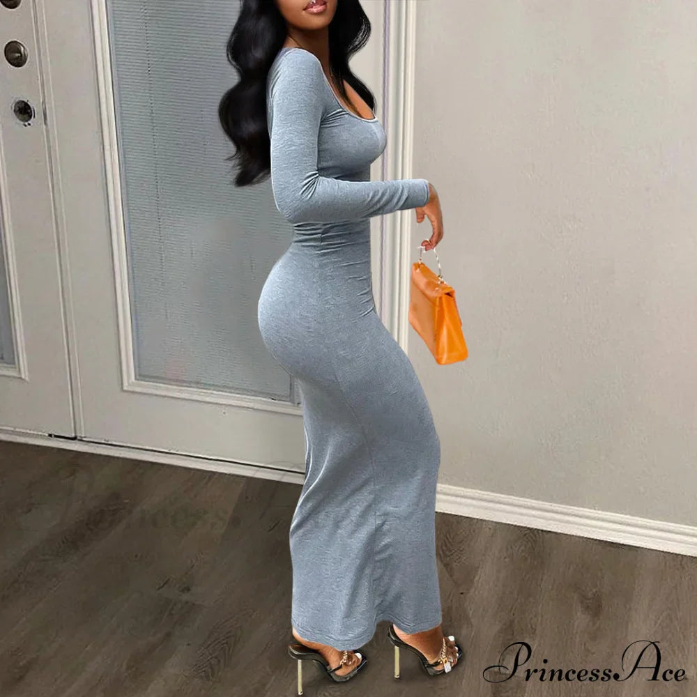 Solid Color Square Neck Bodycon Dress image 3