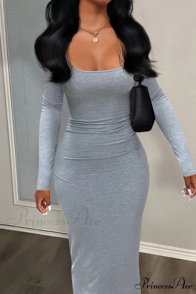 Solid Color Square Neck Bodycon Dress image 1