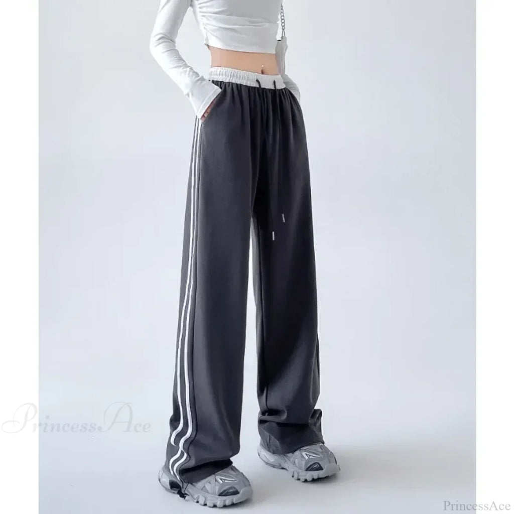 Gray Striped Casual Sweatpants Pants image 2