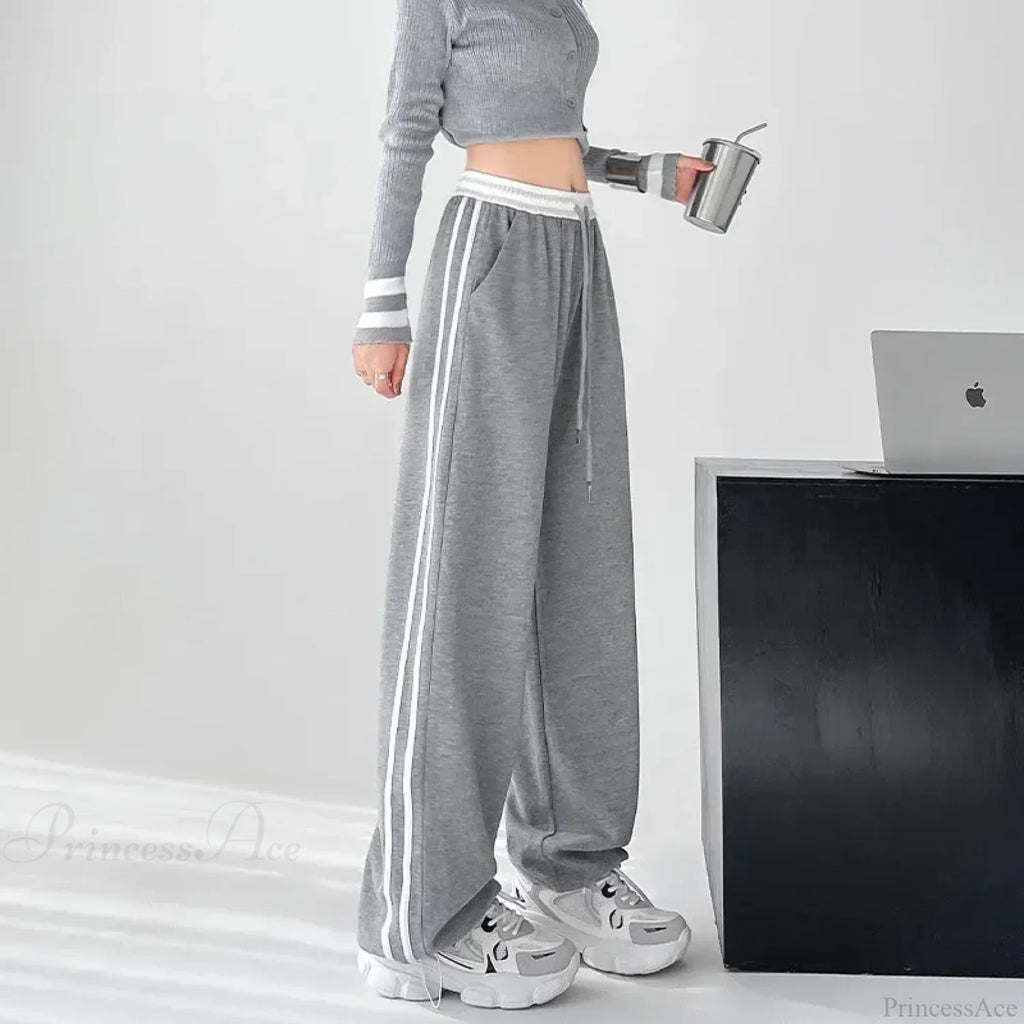 Gray Striped Casual Sweatpants Pants image 1