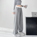 Gray Striped Casual Sweatpants Pants image 1