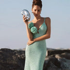 Green 3D Flower Charming Sequin Cami Maxi Dress image 4