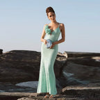 Green 3D Flower Charming Sequin Cami Maxi Dress image 11