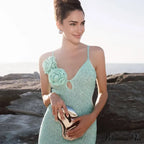 Green 3D Flower Charming Sequin Cami Maxi Dress image 2