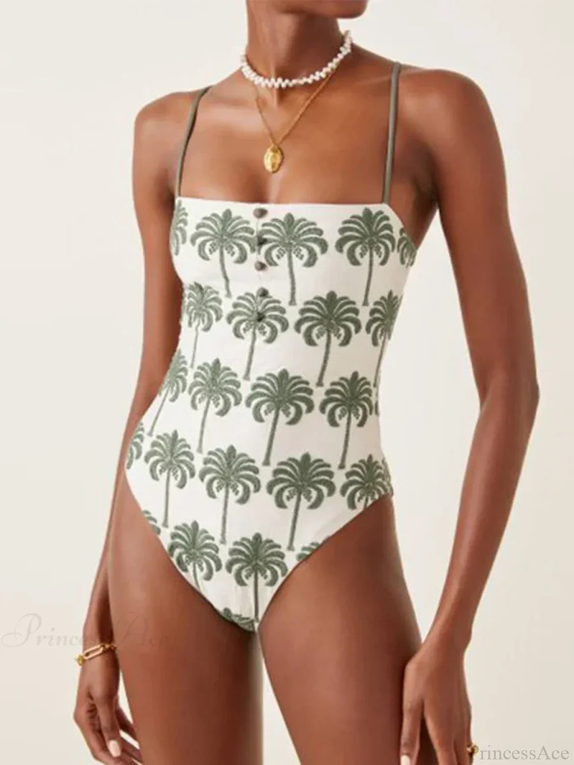 Green Coconut Print High Waist Bikini One Piece image 1