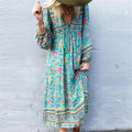 Green Floral Print Tassel Rayon Cotton Beach Maxi Boho Dress image 1
