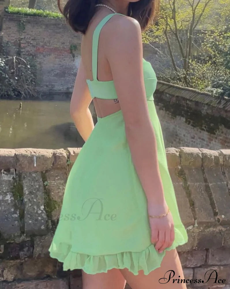 Green Frill Stylish Mini Dress image 7
