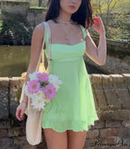 Green Frill Stylish Mini Dress image 3