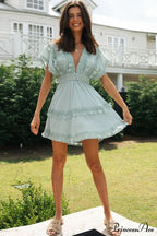Green Lace Batwing Sleeve Backless Dress for Summer Casual Wear image 5