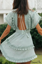 Green Lace Batwing Sleeve Backless Dress for Summer Casual Wear image 2