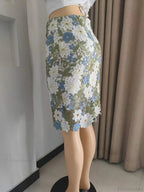 Green Lace Pencil Skirt Knee Length Bi-material Skirt image 2