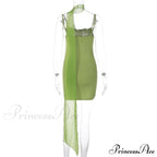 Green Mesh Printed Charming Draped Mini Dress image 17