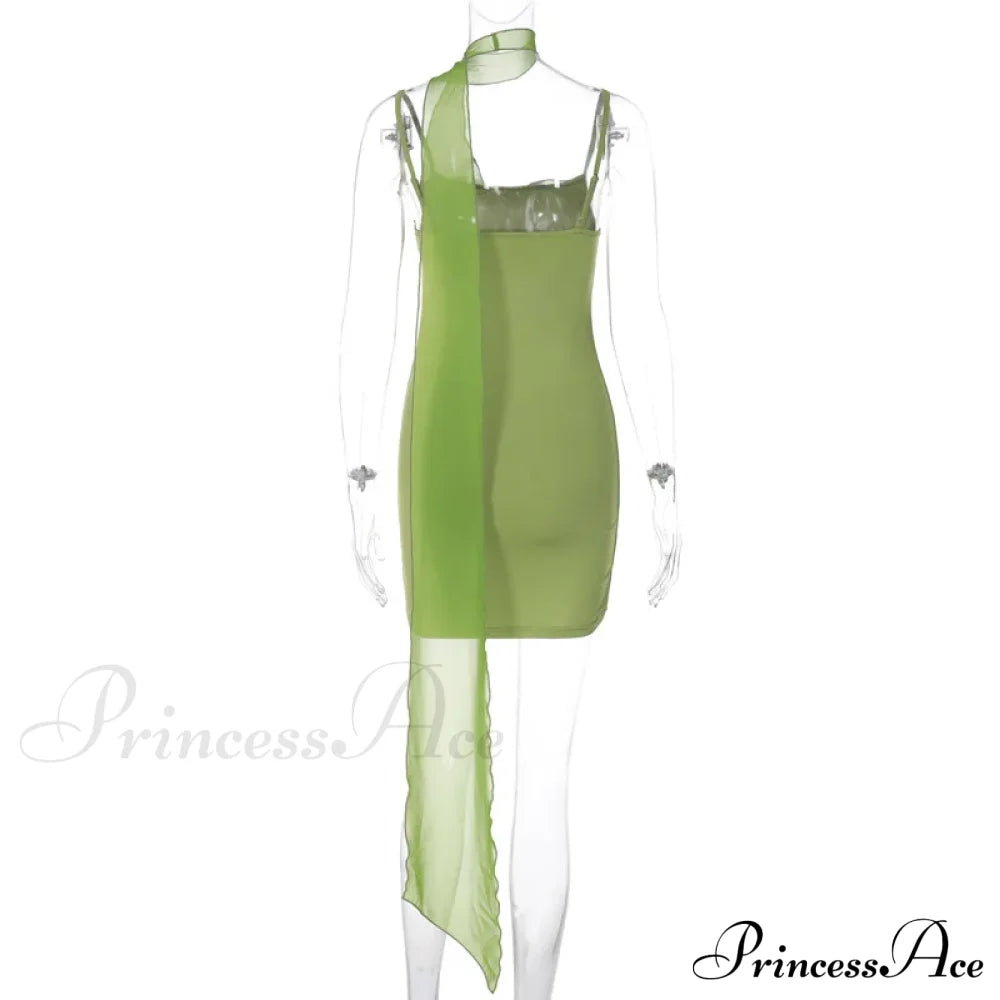 Green Mesh Printed Charming Draped Mini Dress image 17