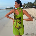 Green Mesh Printed Charming Draped Mini Dress image 1