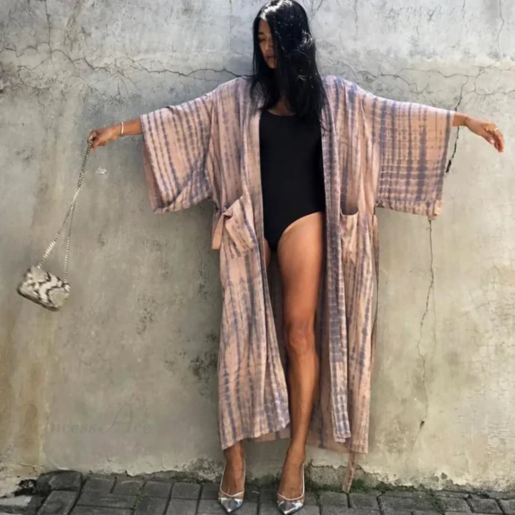 Green Printed Silky Kimono Robe Boho Cover up image 1