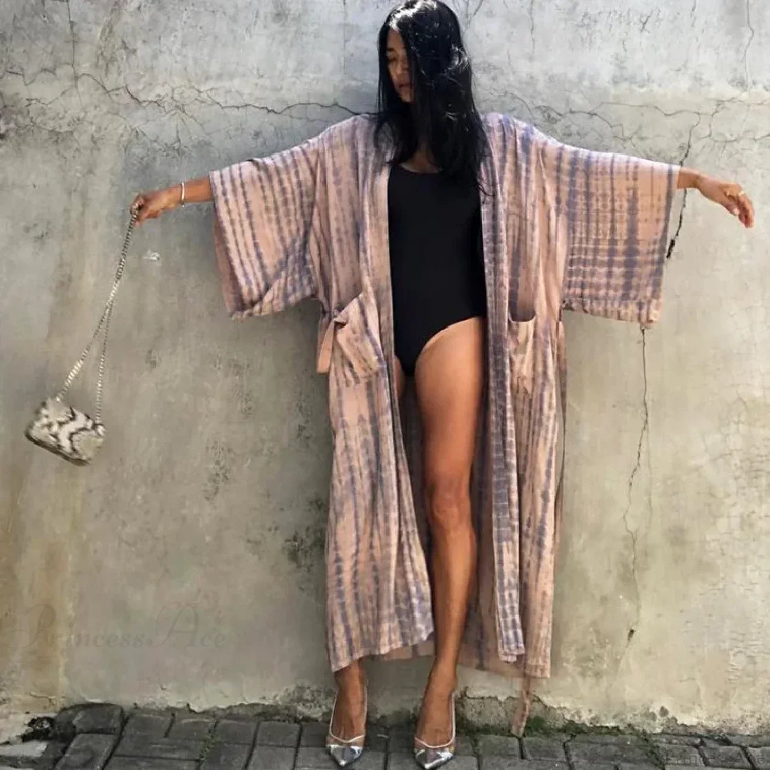 Green Printed Silky Kimono Robe Boho Cover up image 1