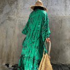 Green Printed Silky Kimono Robe Boho Cover up image 4