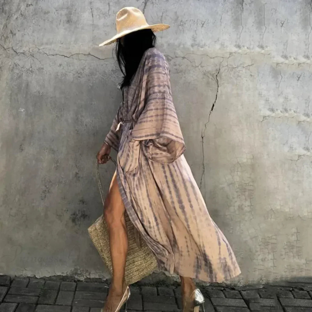 Green Printed Silky Kimono Robe Boho Cover up image 2