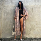 Green Printed Silky Kimono Robe Boho Cover up image 8