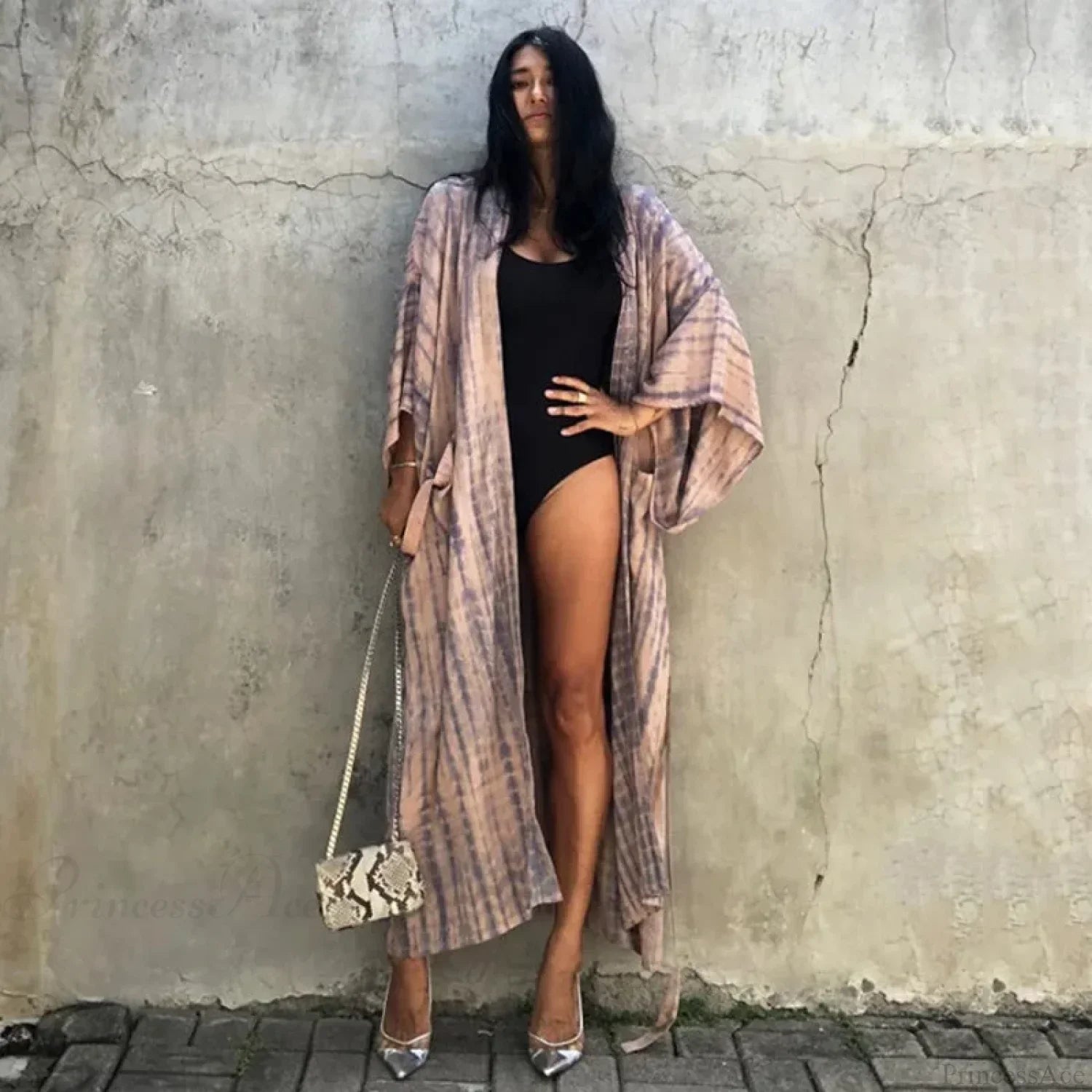 Green Printed Silky Kimono Robe Boho Cover up image 8