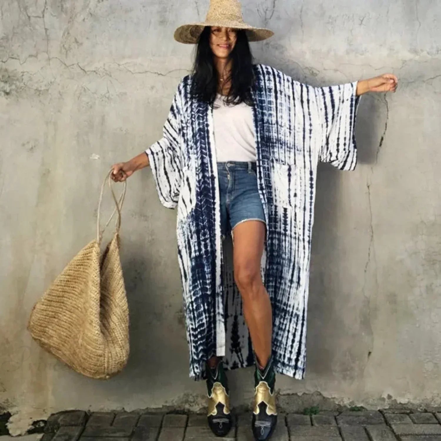 Green Printed Silky Kimono Robe Boho Cover up image 5