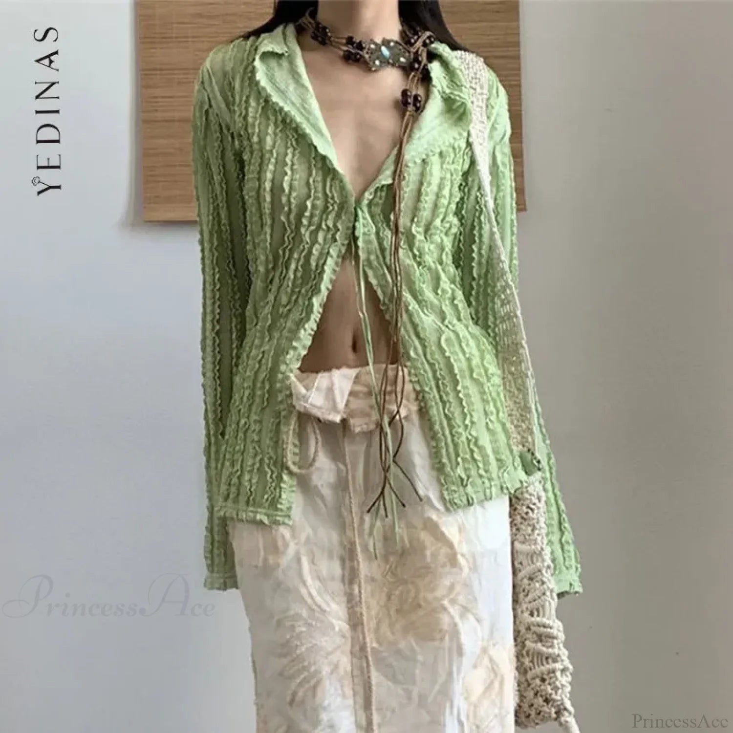 Green Vintage Long Sleeve Blouse image 1