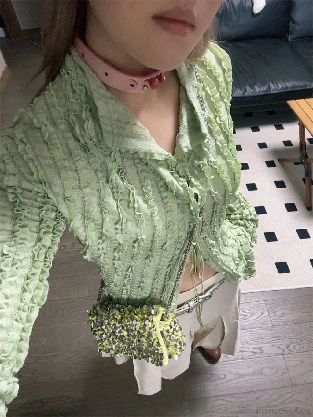 Green Vintage Long Sleeve Blouse image 4