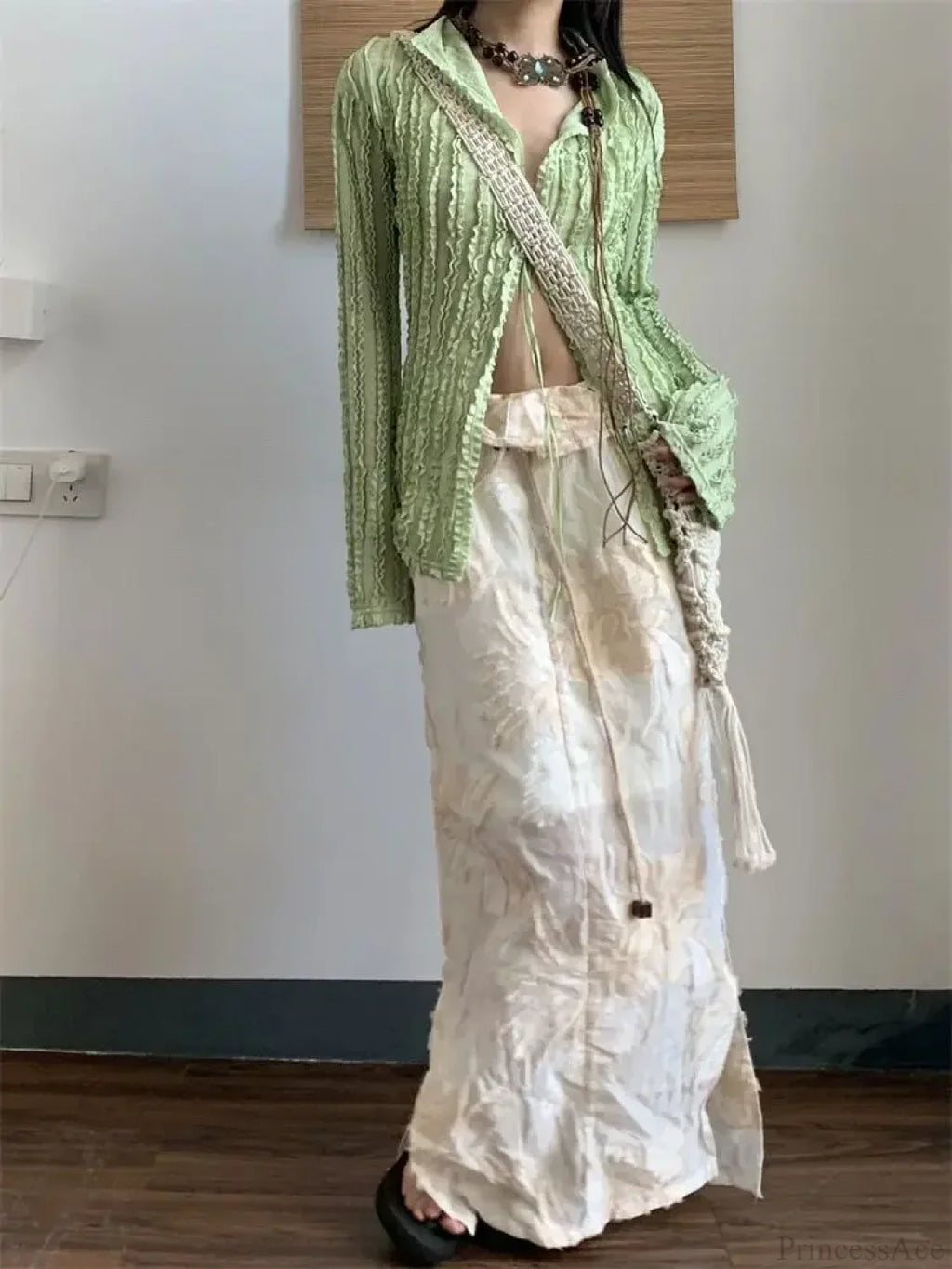 Green Vintage Long Sleeve Blouse image 2