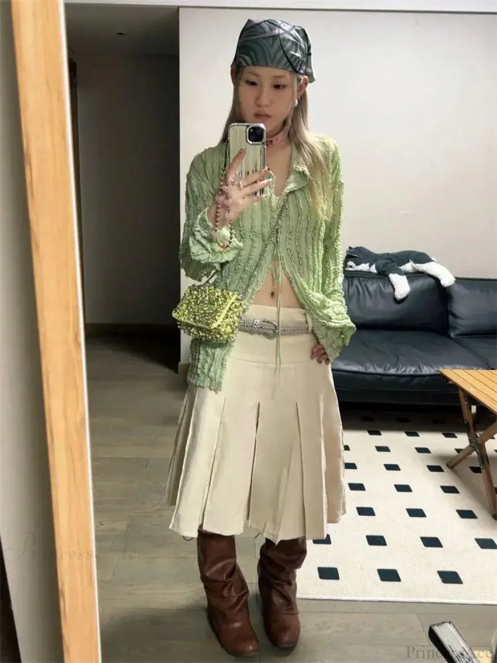 Green Vintage Long Sleeve Blouse image 7