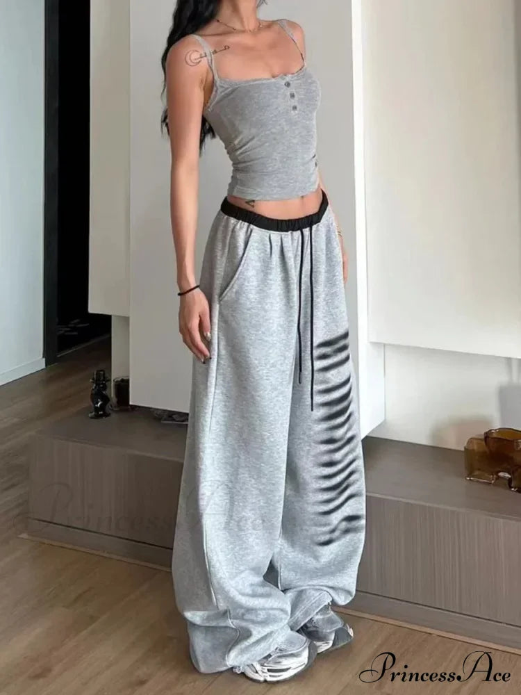 Grey Baggy Stylish Slit Patchwork Sweatpants&nbsp; image 7