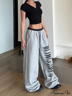 Grey Baggy Stylish Slit Patchwork Sweatpants&nbsp; image 4