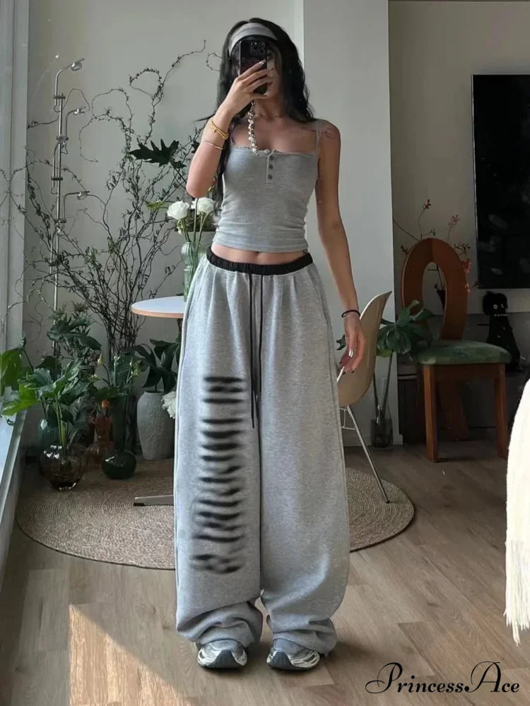 Grey Baggy Stylish Slit Patchwork Sweatpants&nbsp; image 8