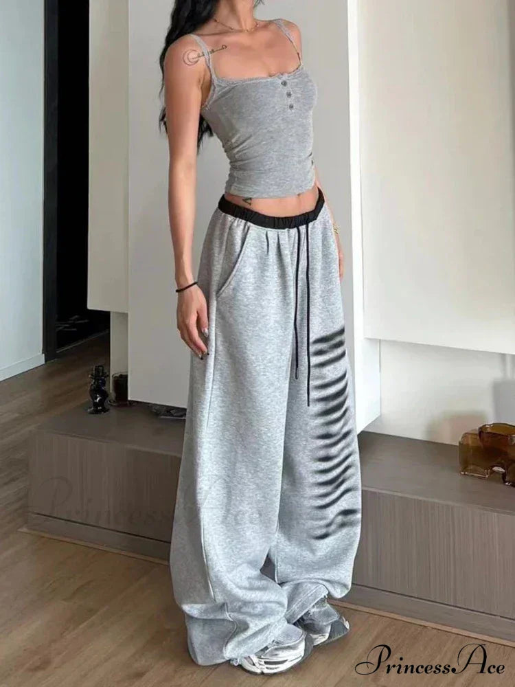 Grey Baggy Stylish Slit Patchwork Sweatpants&nbsp; image 5