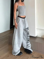 Grey Baggy Stylish Slit Patchwork Sweatpants&nbsp; image 11