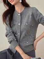 Grey Bow O-neck Cardigan image 4