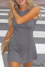 Grey Crew Neck Bodycon Tank Dress image 2