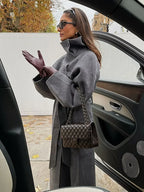 Grey High Collar Long Woolen Coat image 4