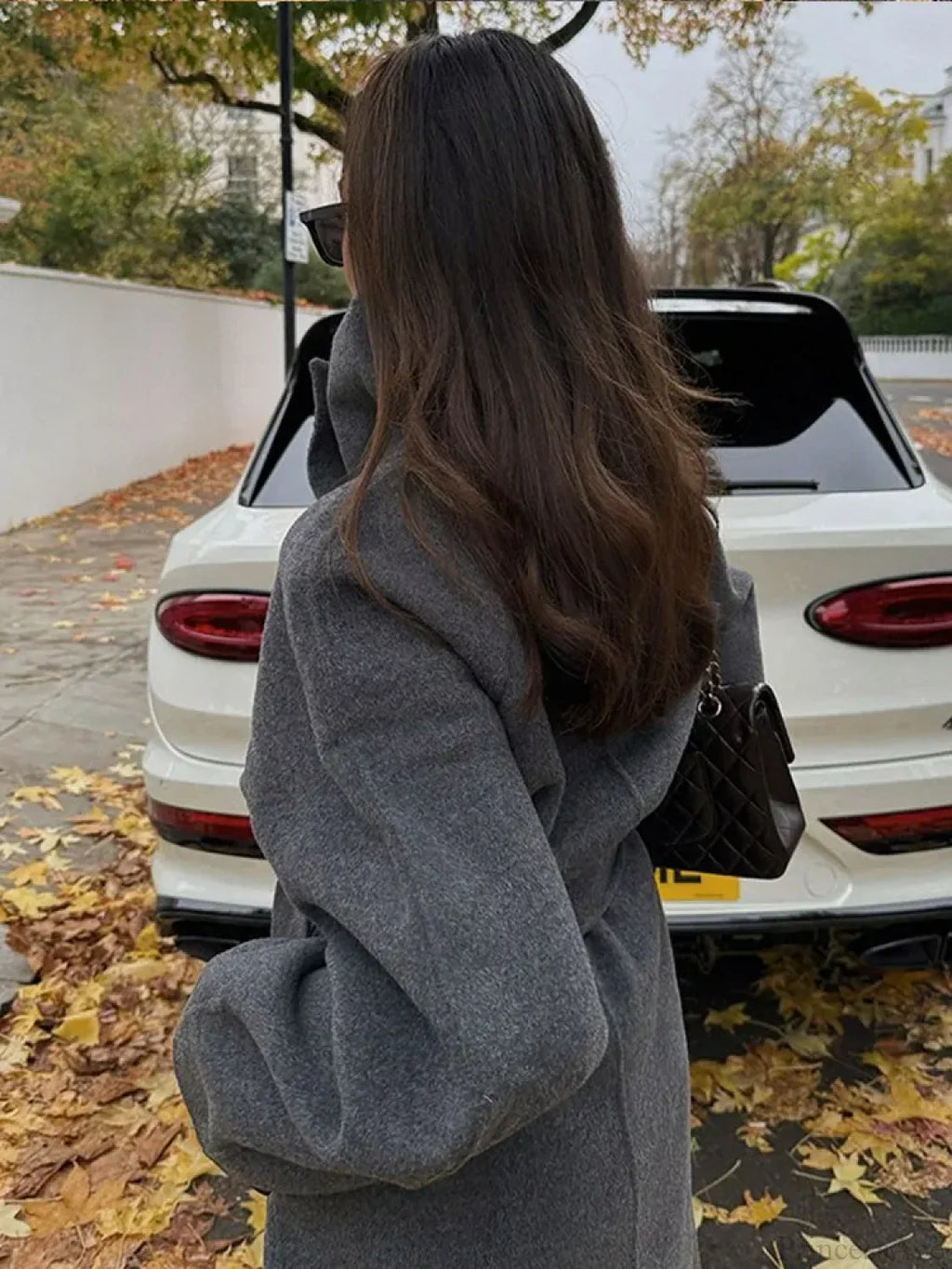 Grey High Collar Long Woolen Coat image 6
