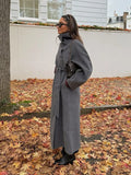 Grey High Collar Long Woolen Coat image 1