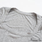 Grey Ribbed Long Charming Sleeve Crop Top image 10
