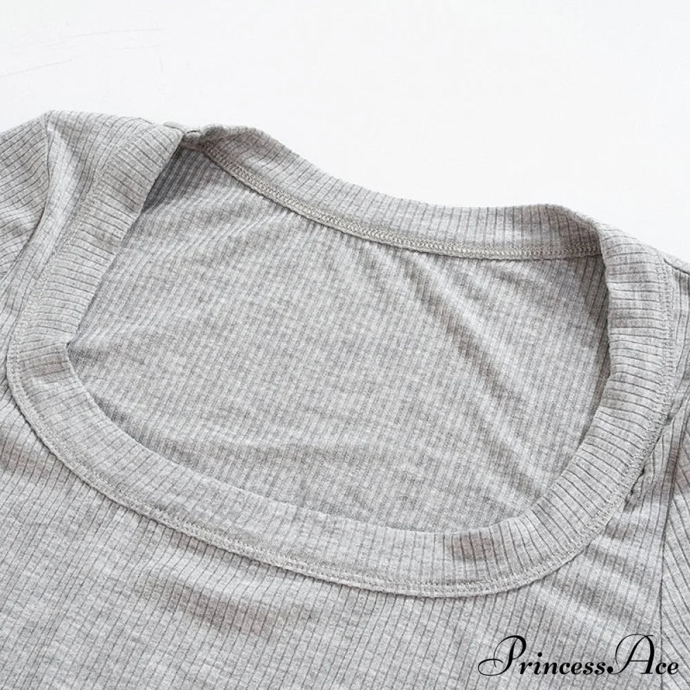 Grey Ribbed Long Charming Sleeve Crop Top image 10