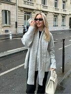Grey Scarf Collar Loose Cashmere Cardigan image 1