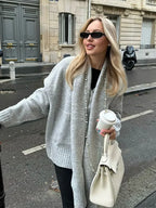 Grey Scarf Collar Loose Cashmere Cardigan image 7