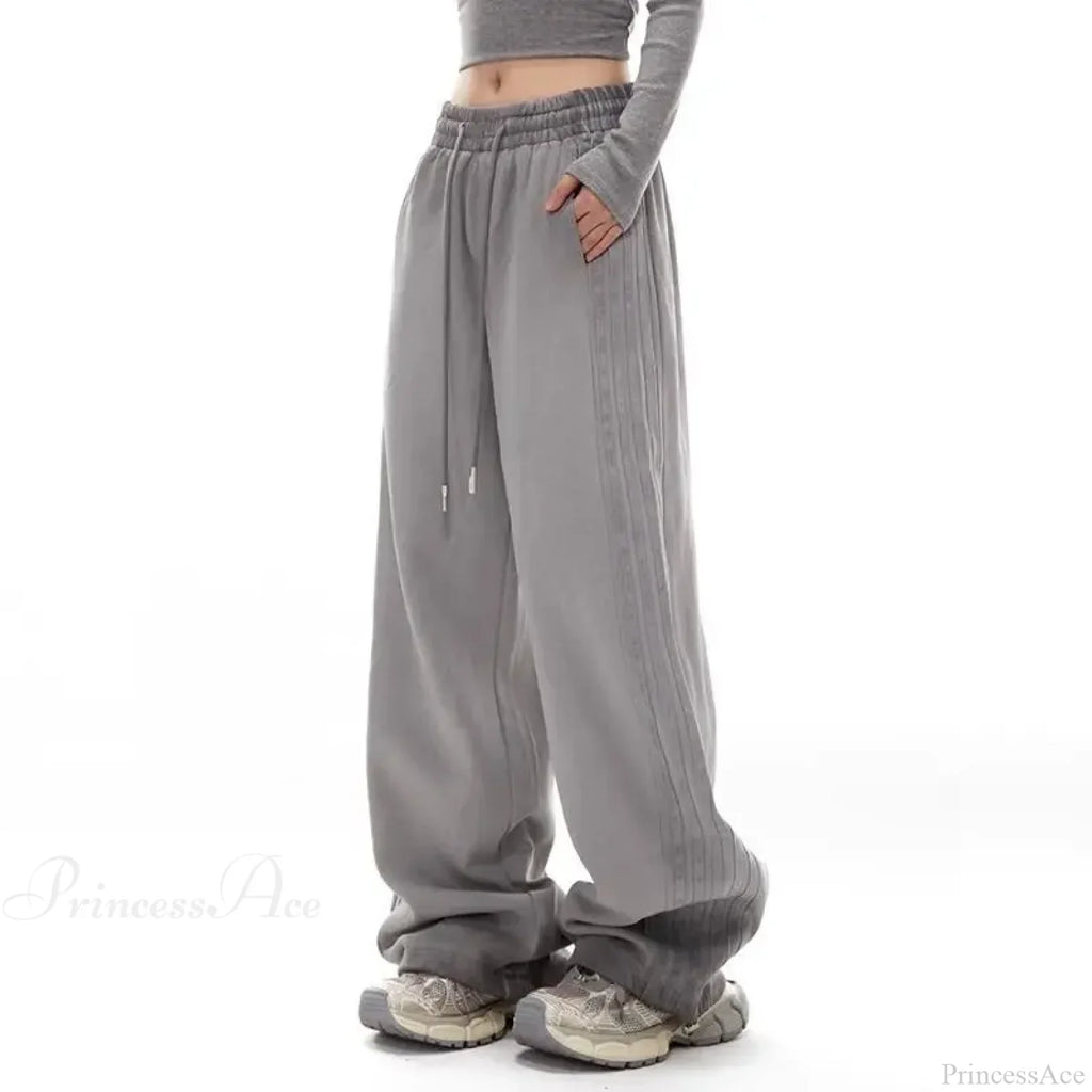 Grey Stripe Motion Casual Pants image 1