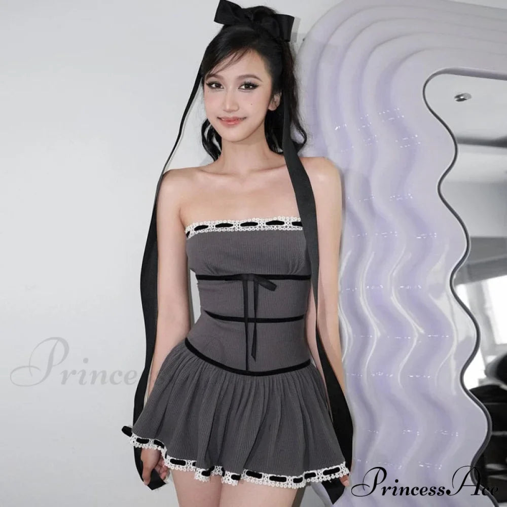 Grey Tube Lace Charming Strap Mini Dress image 3